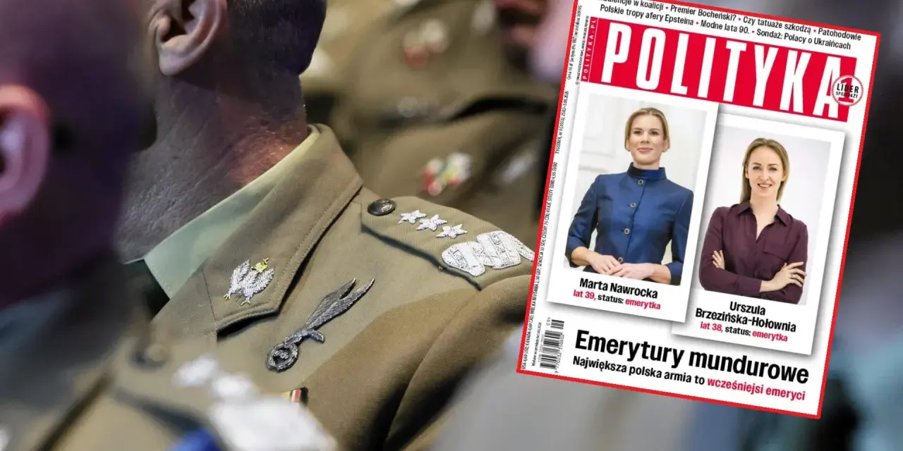 Na okładce "Polityki" pytanie: czy mundurowi płacą ZUS? W tle widać fragment munduru wojskowego.