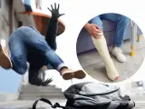 Wypadek w drodze do pracy: osoba spada, a w tle widać nogę w gipsie. Czy czeka Cię wynagrodzenie czy zasiłek?