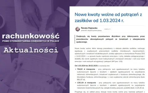 Nowe kwoty wolne od potrąceń z zasiłków od 1.03.2024 r. Zwiększono kwoty pozostawiane dłużnikom przy dokonywaniu potrąceń z zasiłków.