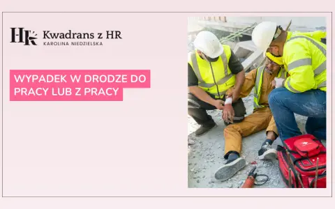 Pomoc medyczna po wypadku przy pracy na zwolnieniu lekarskim. Dwóch pracowników w kamizelkach odblaskowych opatruje ranę na ręce kolegi.