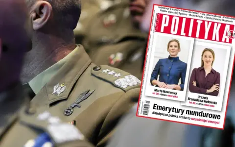 Na okładce "Polityki" pytanie: czy mundurowi płacą ZUS? W tle widać fragment munduru wojskowego.