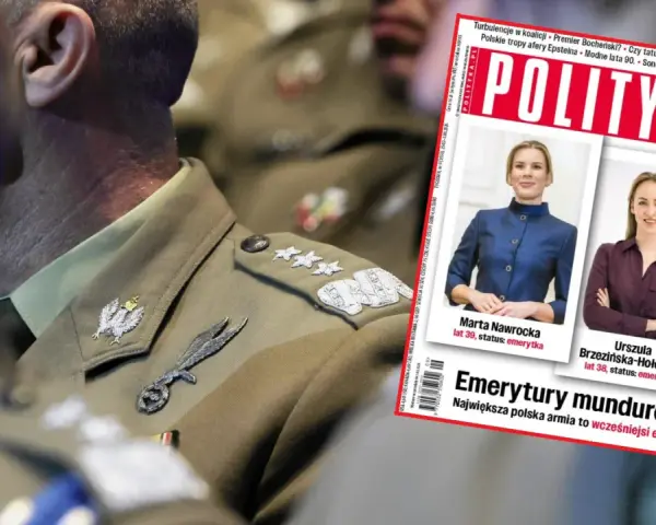 Na okładce "Polityki" pytanie: czy mundurowi płacą ZUS? W tle widać fragment munduru wojskowego.