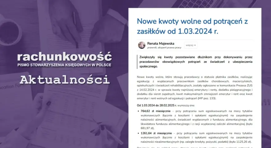 Nowe kwoty wolne od potrąceń z zasiłków od 1.03.2024 r. Zwiększono kwoty pozostawiane dłużnikom przy dokonywaniu potrąceń z zasiłków.