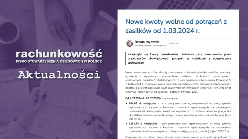 Nowe kwoty wolne od potrąceń z zasiłków od 1.03.2024 r. Zwiększono kwoty pozostawiane dłużnikom przy dokonywaniu potrąceń z zasiłków.